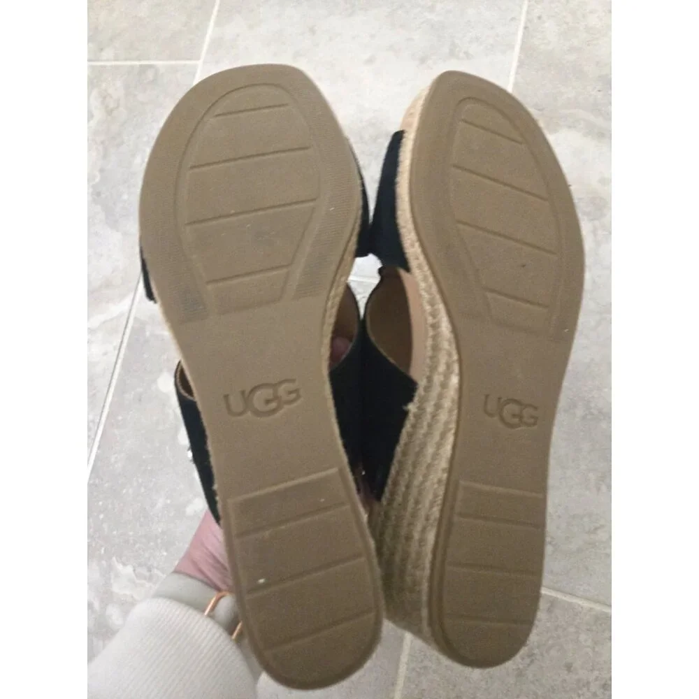 Ugg Black Suede Espadrilles Sandals Wedges Womens 10